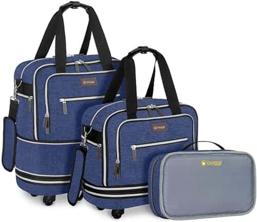 Biaggi Zipsak Boost! Foldable Underseat Carry On Expands to Full Size Carry On Custom Sized Packing Cube Included (Navy Blue)